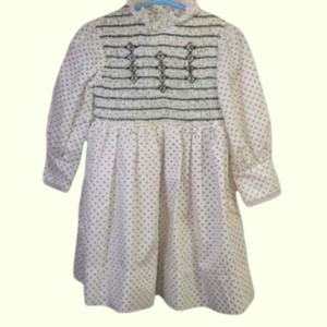 Vintage Polly Flinders girls dress. White with green polka dots. Size 4T.